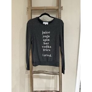 Wildfox “JUICE YOGA SPIN BAR VODKA FRIES I TRIED” Baggy Beach Sweatshirt Gray XS